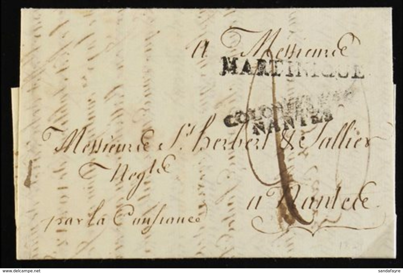 MARTINIQUE 1821 Entire From St Pierre To Nantes With Straight Line Marking "Martinique" Of The British Packet Agency And - Altri & Non Classificati