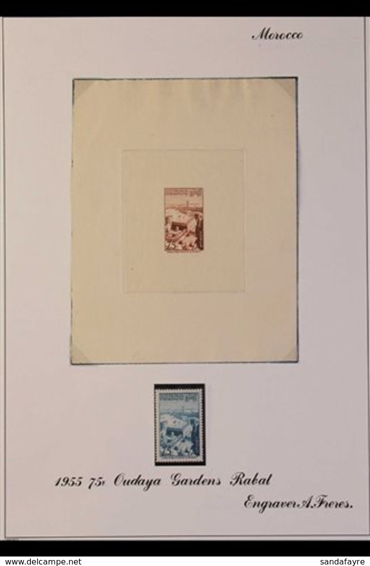 MOROCCO 1955 75fr "Oudaya Gardens, Rabat", SG 464, A Superb Imperf SUNKEN DIE PROOF Printed In Brown On Thick Cream Pape - Autres & Non Classés