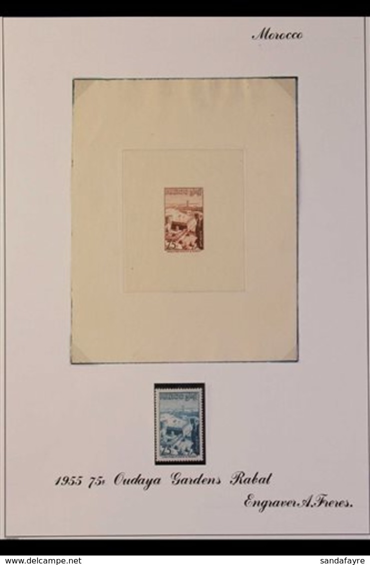 MOROCCO 1955 75fr "Oudaya Gardens, Rabat", SG 464, A Superb Imperf SUNKEN DIE PROOF Printed In Brown On Thick Cream Pape - Andere & Zonder Classificatie