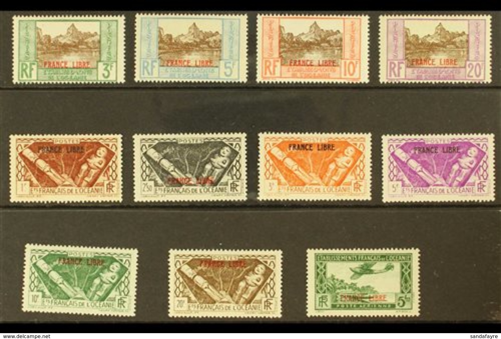 OCEANIE 1941 "FRANCE LIBRE" OVERPRINTS (Postage And Air) Complete Set (Yvert 140/49 & Av 3, SG 136/46), Very Fine Mint.  - Autres & Non Classés