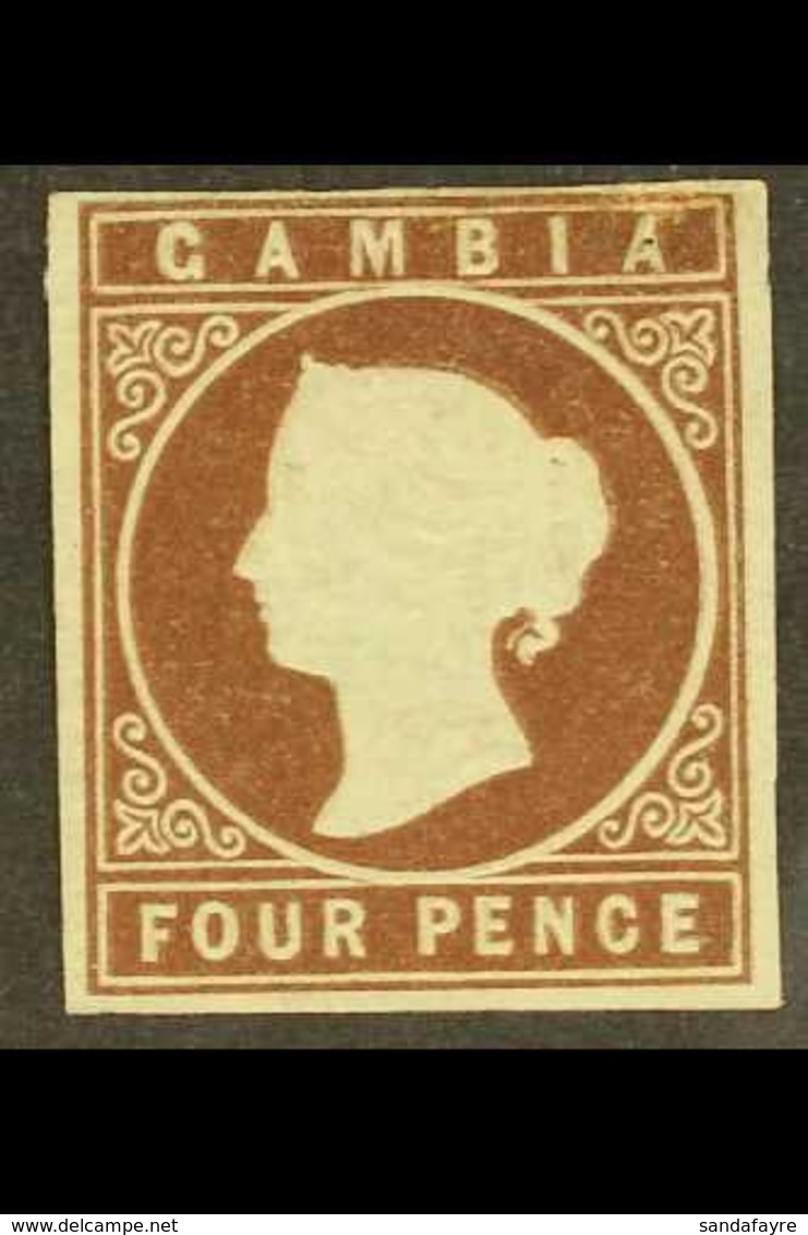 1869-72 4d Brown No Watermark, SG 1, Unused No Gum, Four Margins, Small Faults And Repair, Cat £600 For More Images, Ple - Gambia (...-1964)