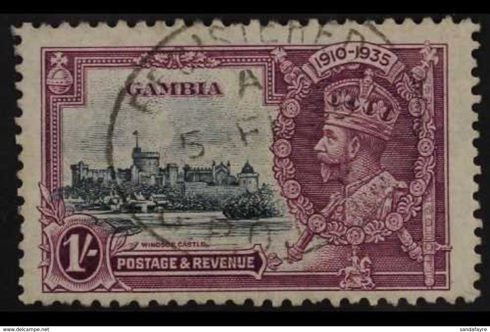 1935 SILVER JUBILEE VARIETY 1s Slate & Purple "EXTRA FLAGSTAFF" Variety, SG 146a, Fine Cds Used For More Images, Please  - Gambie (...-1964)