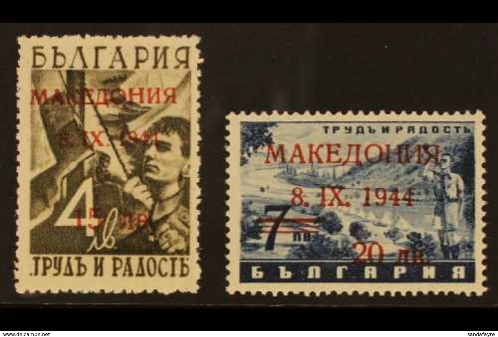 MACEDONIA 1944 15L On 4L Olive-black And 20L On 7L Blue (SG & Mi 6/7) Never Hinged Mint, Expertized KRISCHKE BPP. (2 Sta - Sonstige & Ohne Zuordnung