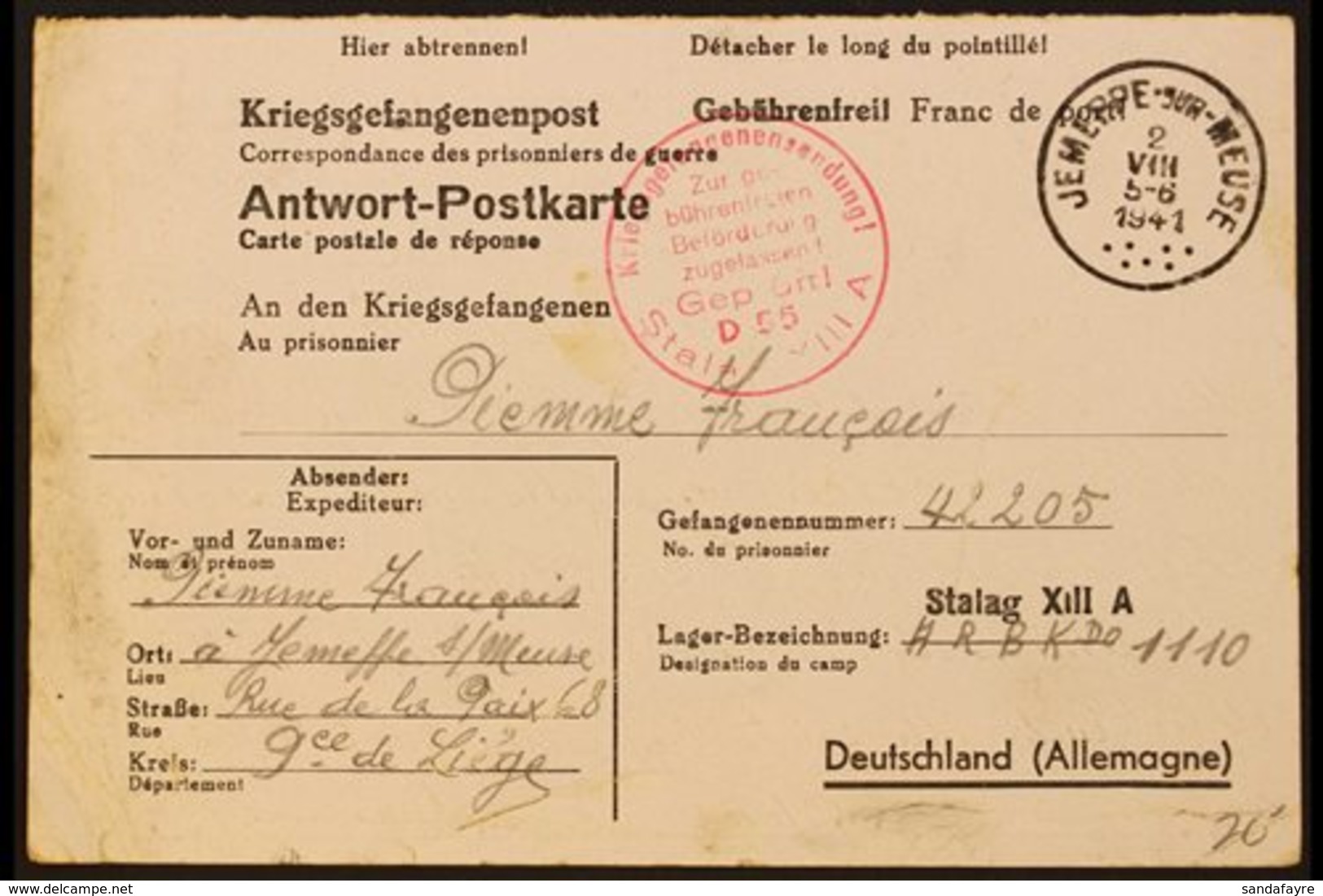 PRISONERS OF WAR MAIL BELGIUM 1941-1944 Interesting Group Of All Different Printed 'Kriegsgefangenenpost' Stampless Card - Sonstige & Ohne Zuordnung