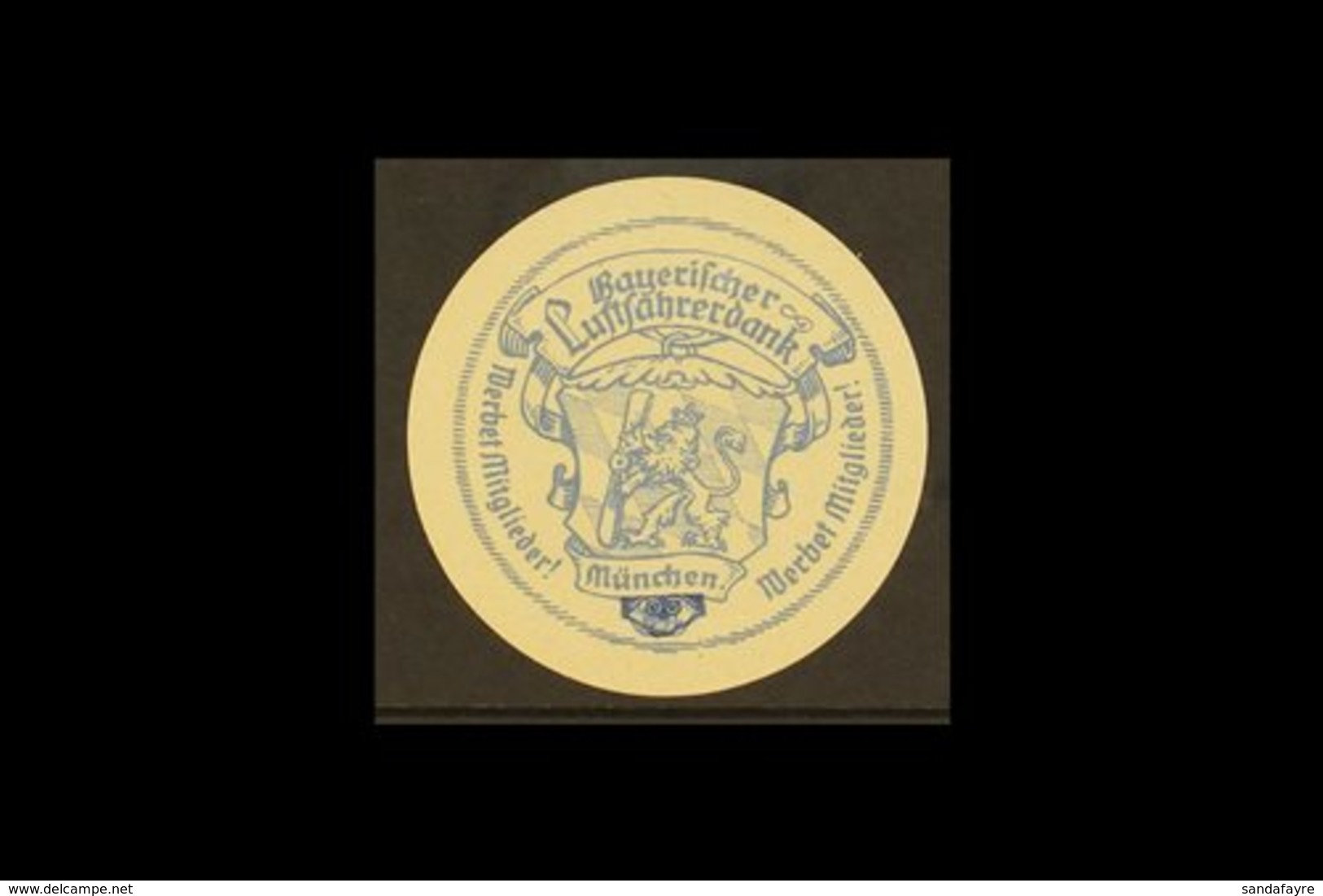 AVIATION LABEL 1910s "Bayerischer Luftfahrerdank Munchen" Circular Poster Stamp, Kiddle LU. 128, Superb, Never Hinged Mi - Andere & Zonder Classificatie