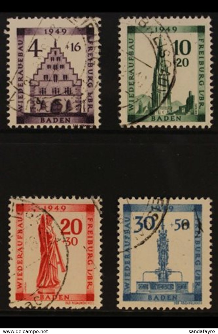 FRENCH ZONE BADEN 1949 Freiburg Rebuilding Fund Complete Set (Michel 38/41 A, SG FB38/41), Very Fine Cds Used, Fresh. (4 - Autres & Non Classés