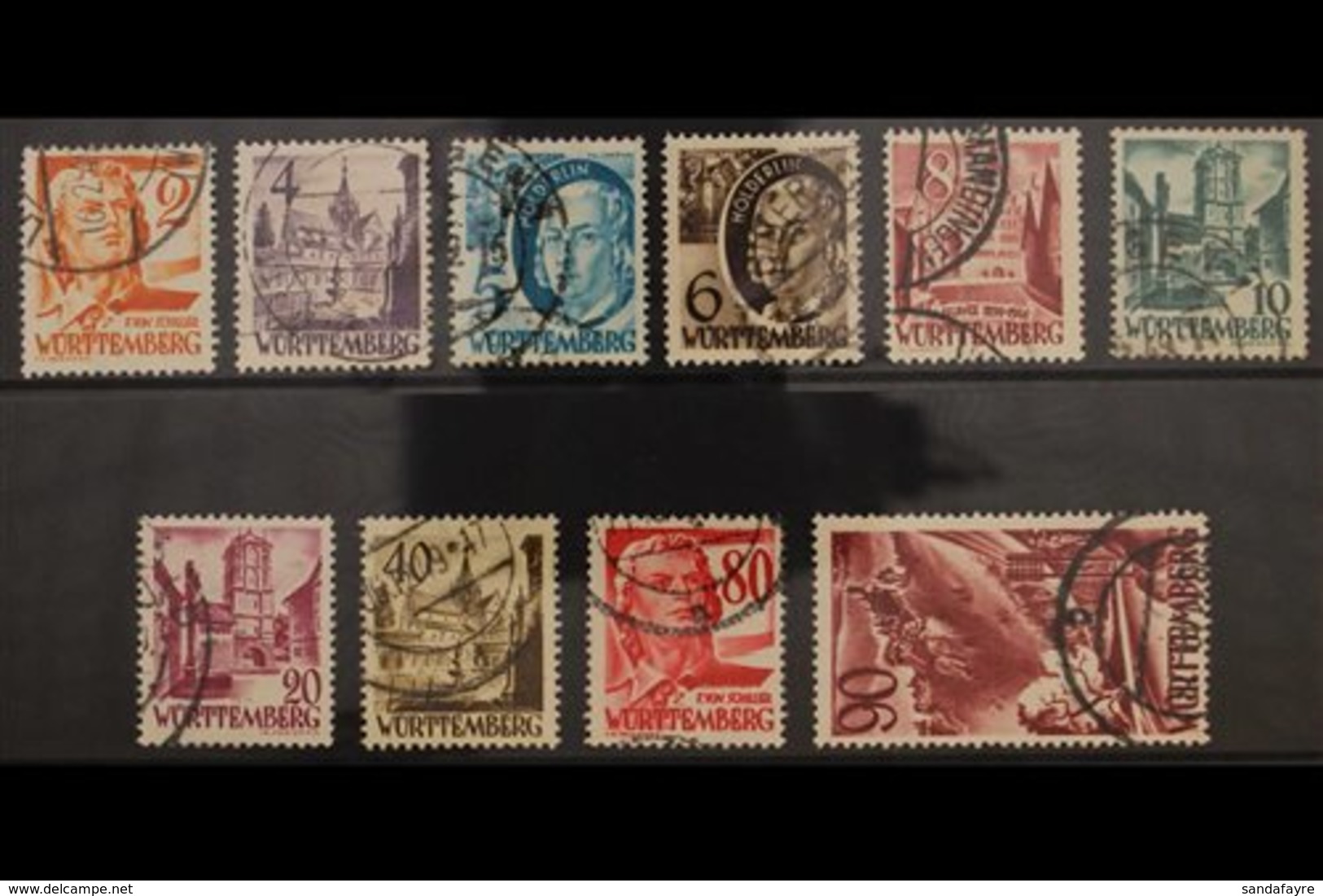 FRENCH ZONE WURTTEMBERG 1948-49 Pictorials Complete Set (Michel 28/37, SG FW28/37), Very Fine Cds Used, Fresh. (10 Stamp - Sonstige & Ohne Zuordnung