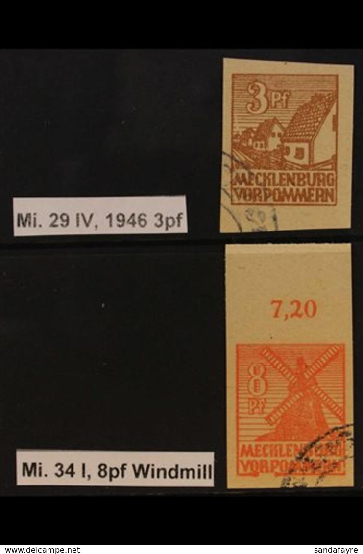 RUSSIAN ZONE MECKLENBURG-VORPOMMERN 1946 3pf Brown PLATE FLAW (Michel 29y IV) And 8pf Vermilion PLATE FLAW (Michel 34y I - Andere & Zonder Classificatie