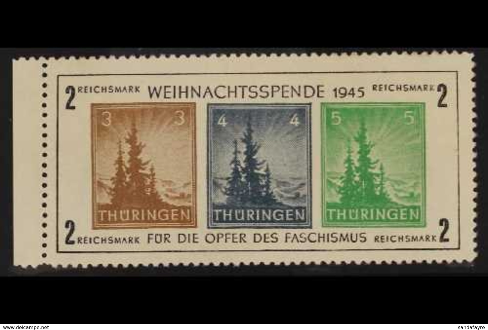 RUSSIAN ZONE THURINGIA 1945 Christmas Anti-fascism Type III Miniature Sheet (Michel Block 1xa, SG MSRF9), Very Fine Mint - Andere & Zonder Classificatie