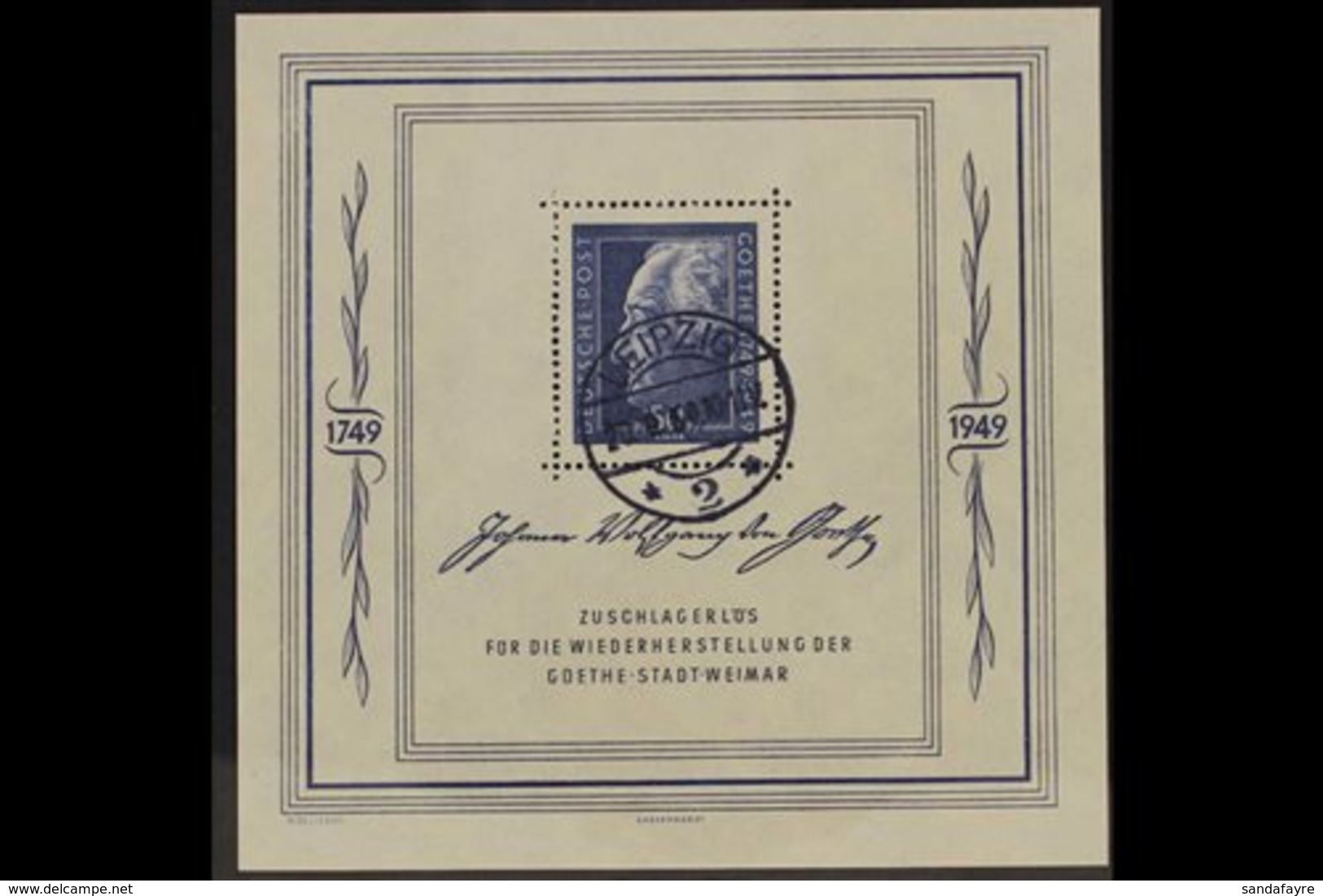 RUSSIAN ZONE GENERAL ISSUES 1949 Goethe Miniature Sheet (Michel Block 6, SG MSR59a), Very Fine Used With "Leipzig" Cds C - Andere & Zonder Classificatie