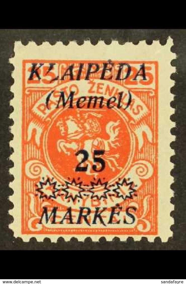 LITHUANIAN OCCUPATION 1923 (middle Feb) 25M On 25c Dark Vermilion-red With "L" In "KLAIPEDA" Mutilated, Mi 137 VI, Never - Andere & Zonder Classificatie