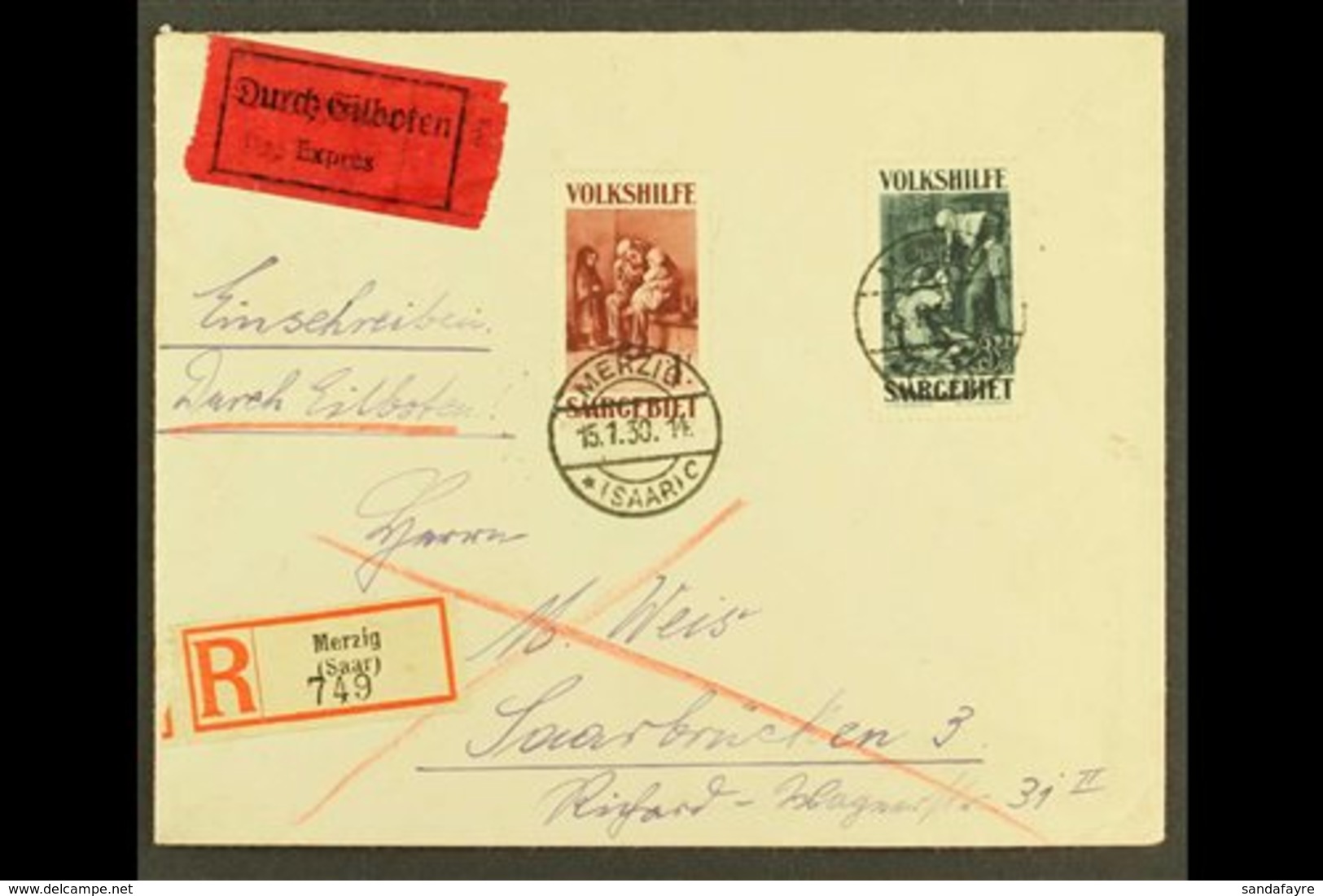 1930 Three Registered And/or Express Covers, One Bearing 1929 50c & 1.50f Christmas Charity With "Ottweiler" Cds's, One  - Sonstige & Ohne Zuordnung