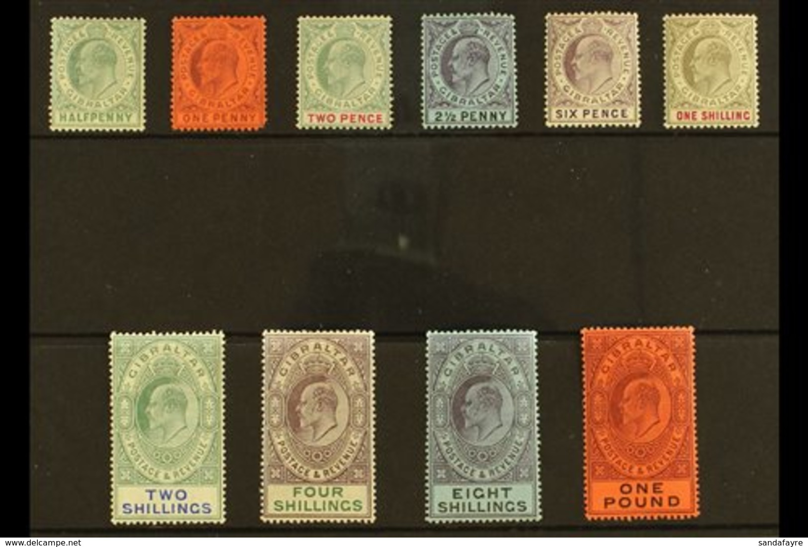 1903 Complete King Edward VII Definitive Set, SG 46/55, Fine Mint, The 1d With Blunt Corner, But All Stamps With Lovely  - Gibraltar