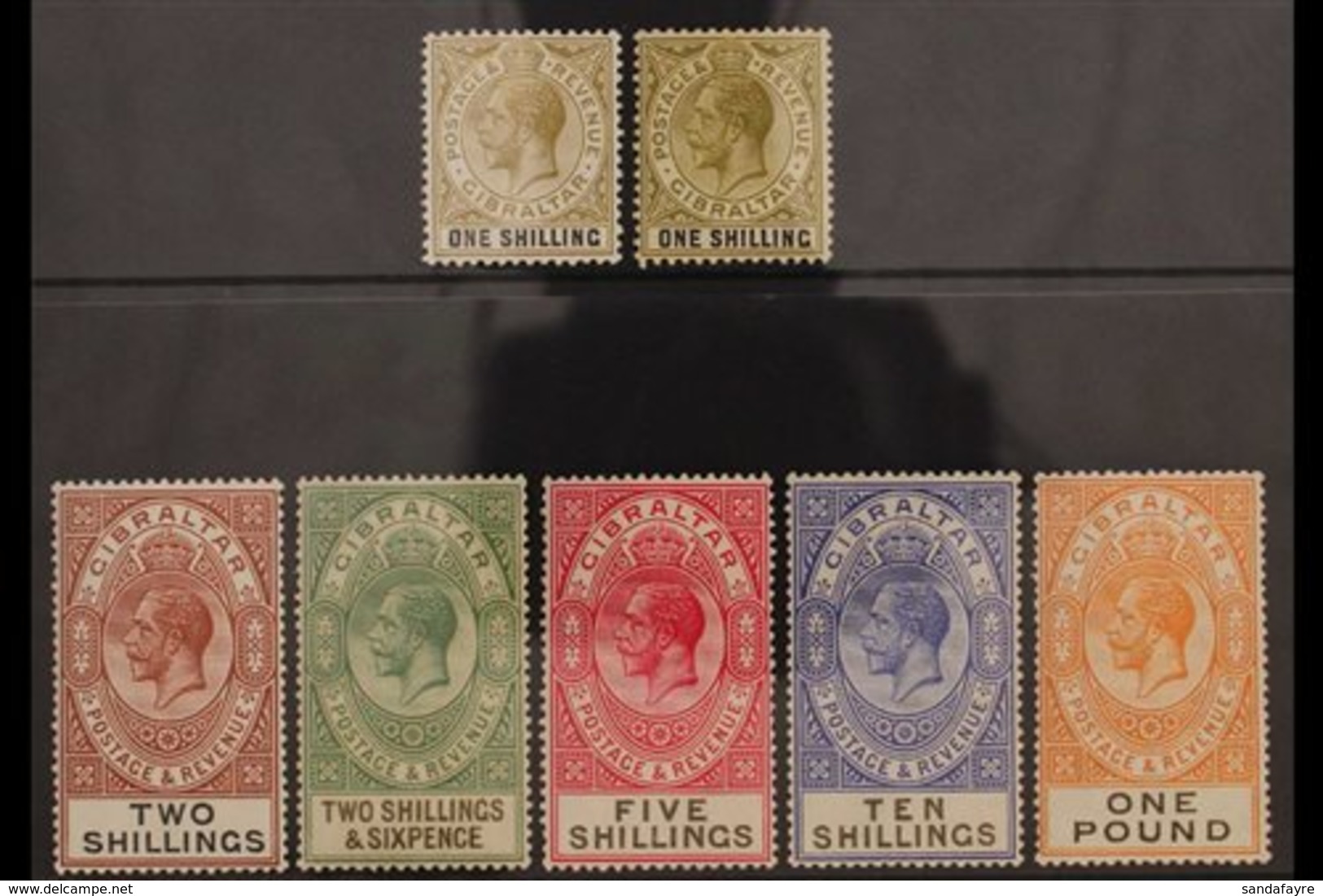 1925-32 HIGH VALUES. KGV (new Colours) High Value Definitive Set Complete To £1 Red-orange And Black, SG 102/107, With B - Gibraltar