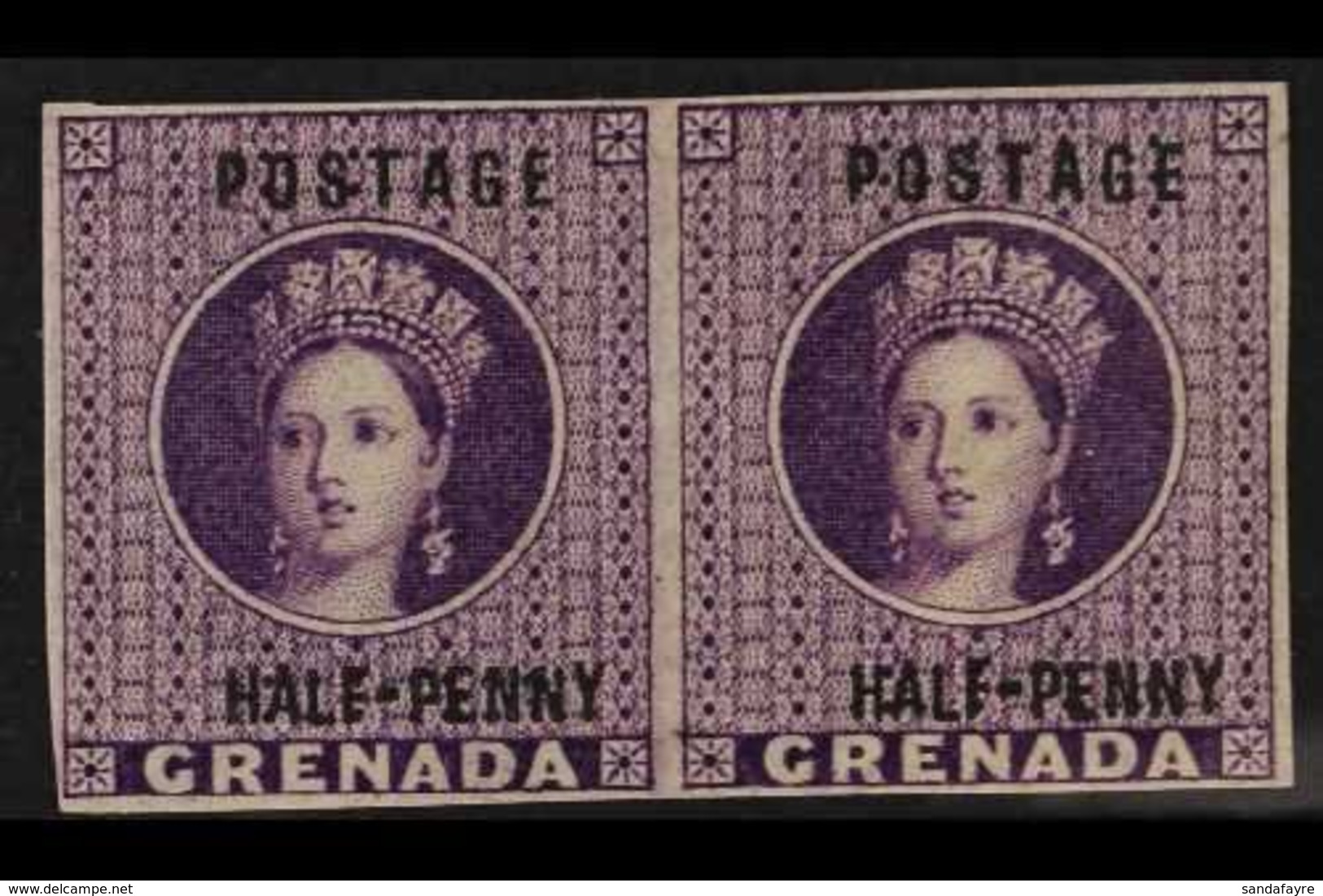 1881 ½d Deep Mauve Wmk Large Star IMPERF PAIR, SG 21a, Superb Unused No Gum, Four Margins, Very Fresh & Attractive. (2 S - Grenada (...-1974)