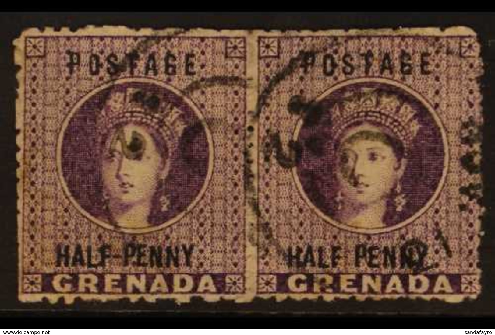 1881 ½d Deep Mauve, SG 21, Used Horizontal PAIR, The Left Stamp With NO HYPHEN (showing Just Minimal Trace Of Hyphen) Va - Grenade (...-1974)