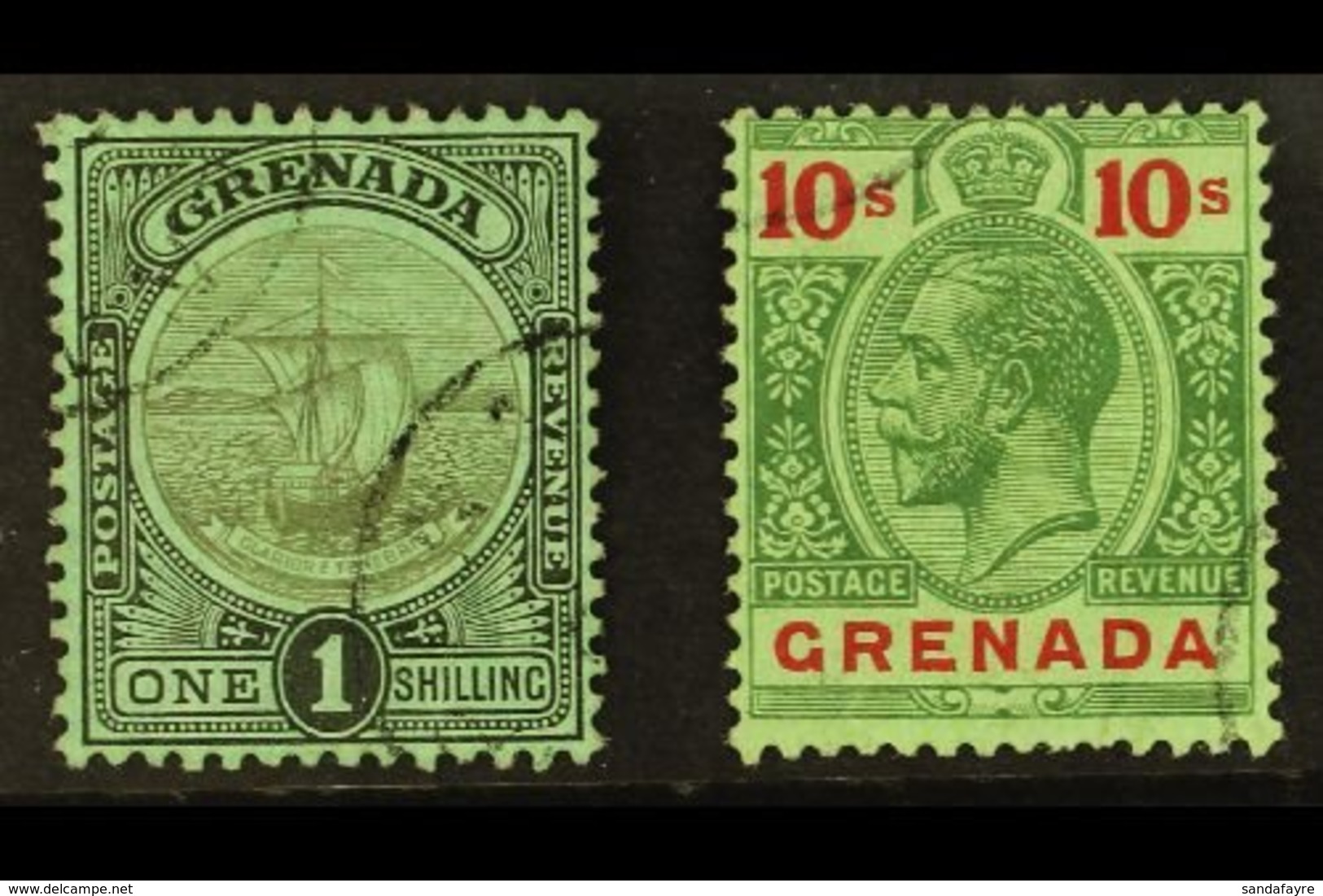 1908 1s And 10s, Wmk CA, SG 82/3, Very Fine Used. Scarce Issue. (2 Stamps) For More Images, Please Visit Http://www.sand - Grenade (...-1974)