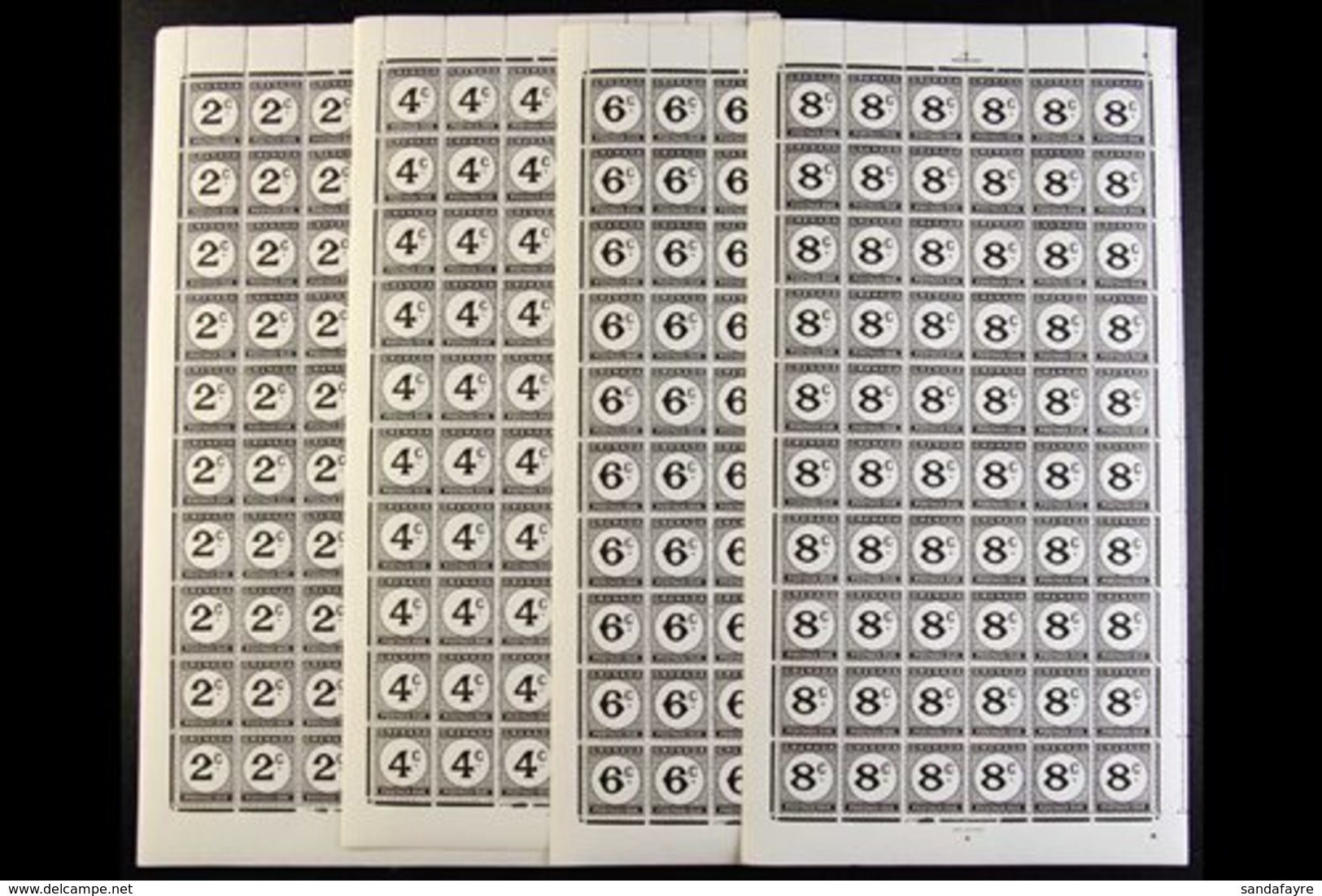 POSTAGE DUE 1952 Complete Set, SG D15/18, As Never Hinged Mint (half Sheet) Panes Of 60 (6 X 10) Stamps For Each Value.  - Grenade (...-1974)