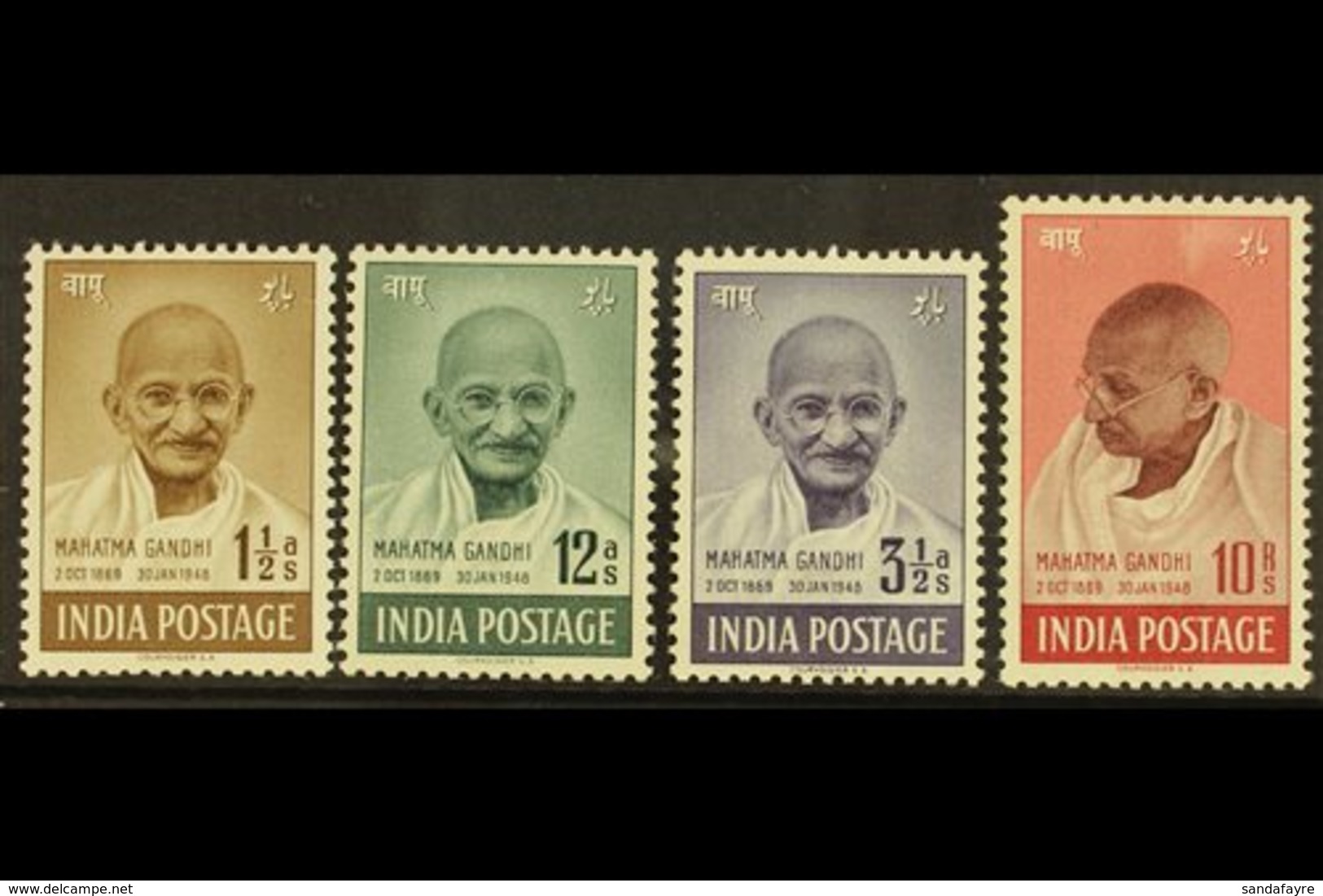 1948 Gandhi Complete Set, SG 305/08, Never Hinged Mint, 10r With Minor Rub, Fresh. (4 Stamps) For More Images, Please Vi - Sonstige & Ohne Zuordnung
