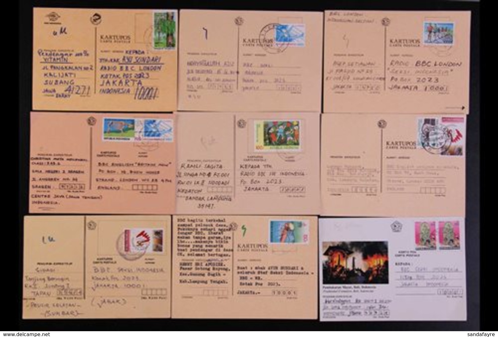 1990's COMMERCIAL MAIL. An Interesting Hoard Of Commercial POSTCARDS Mostly Addressed To Jakarta From All Over Indonesia - Indonésie