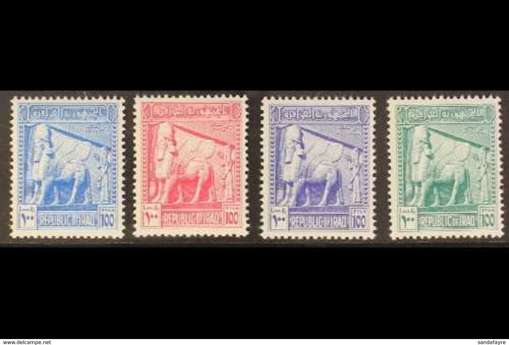 1963 100f Lamassu - Assyrian Winged Bull Deity UNISSUED Group Of Four Stamps Of The Same Value In Different Colours As P - Irak