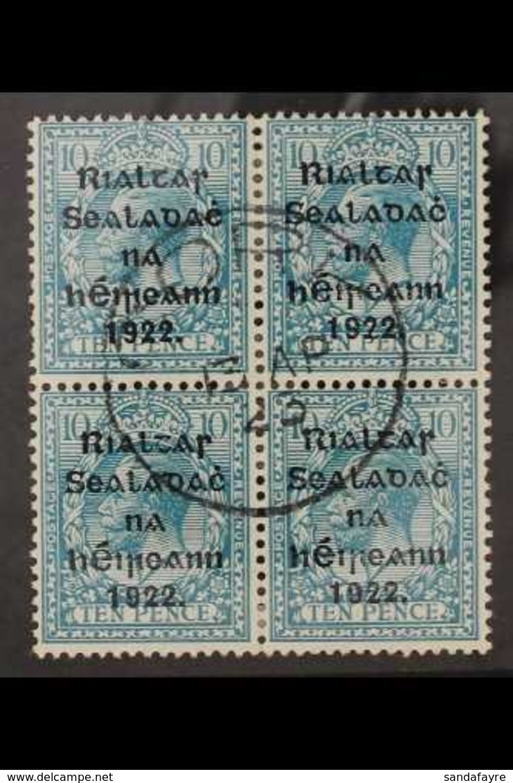 1922 10d Turquoise-blue Thom Overprint, SG 42, Superb Cds Used BLOCK Of 4 Cancelled With Upright Central "Cork" Cds Canc - Other & Unclassified