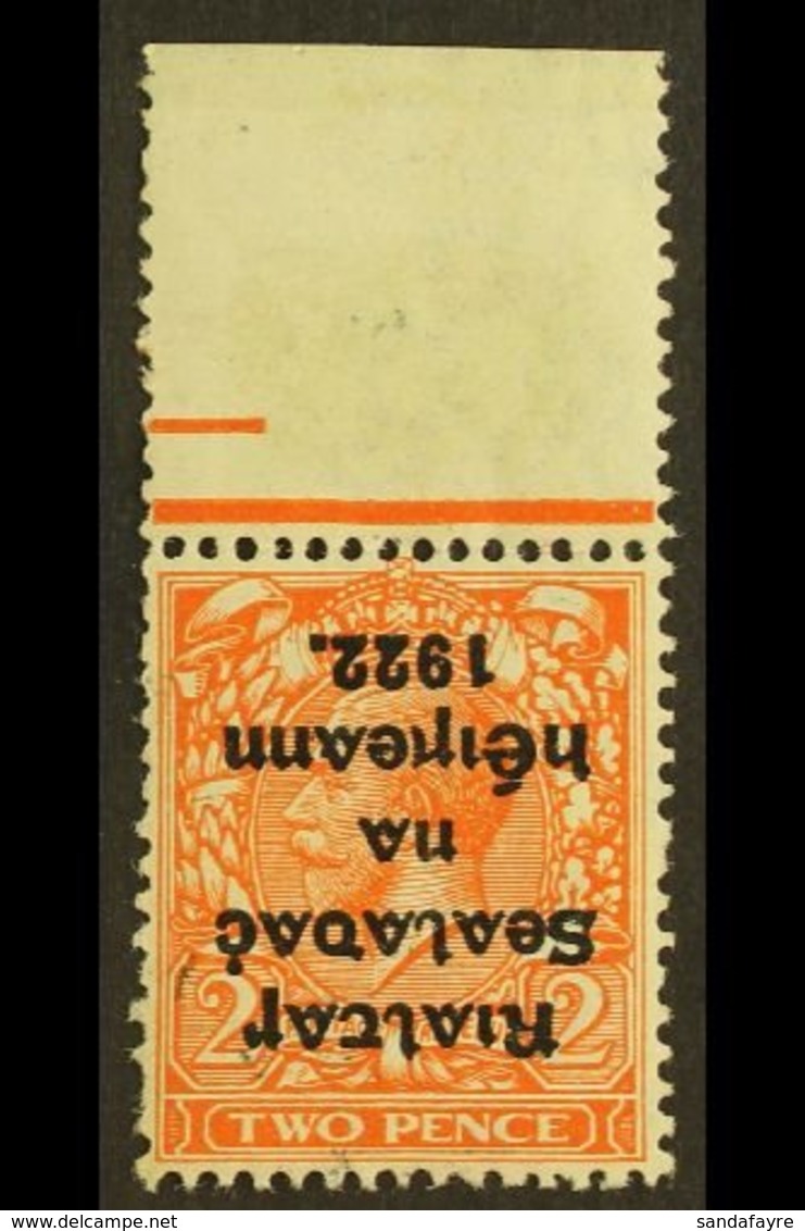 1922 THOM 2d Orange Die II, Overprint Inverted (Hib. T17a), Fine Never Hinged Mint With Upper Sheet Margin. For More Ima - Other & Unclassified