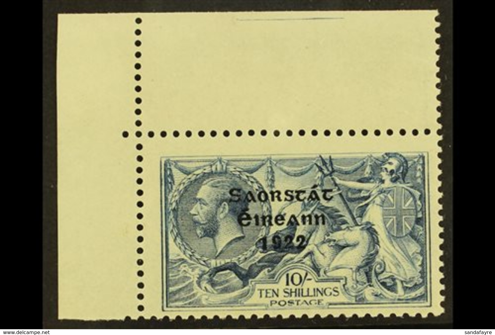 1922-23 10s Dull Grey-blue Seahorses With "Saorstat" Overprint (SG 66) With MAJOR RE-ENTRY (position R. 1/1) Variety, Hi - Other & Unclassified