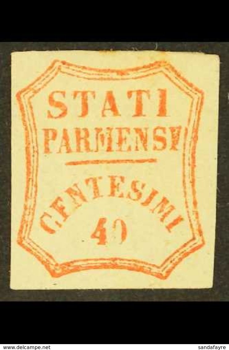 PARMA - PROVISIONAL GOVERNMENT 1859 40c Vermilion, Varietry "CFN For CEN", Sass 17c, Very Fine Mint.  Signed Diena. Cat  - Non Classés