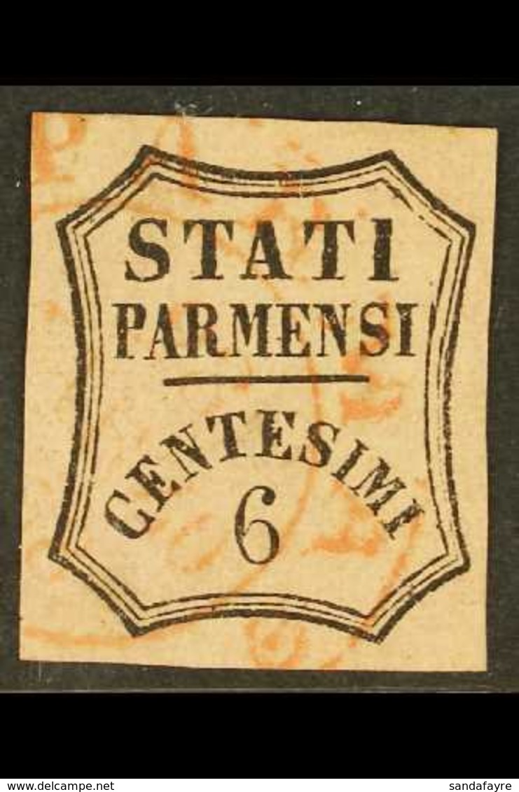 PARMA NEWSPAPER STAMPS 1853 6c Black On Rose, Sass1, Superb Used With Red Parma Dated Cancel. For More Images, Please Vi - Unclassified