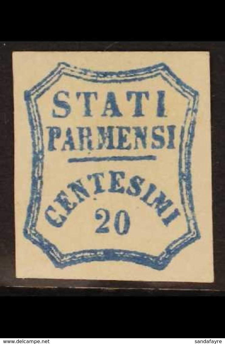 PARMA PROVISIONAL GOVERNMENT 1859 20c Blue (Sassone 15, SG 31), Fine Mint Large Part Og, Four Good To Large Margins, Ver - Non Classificati