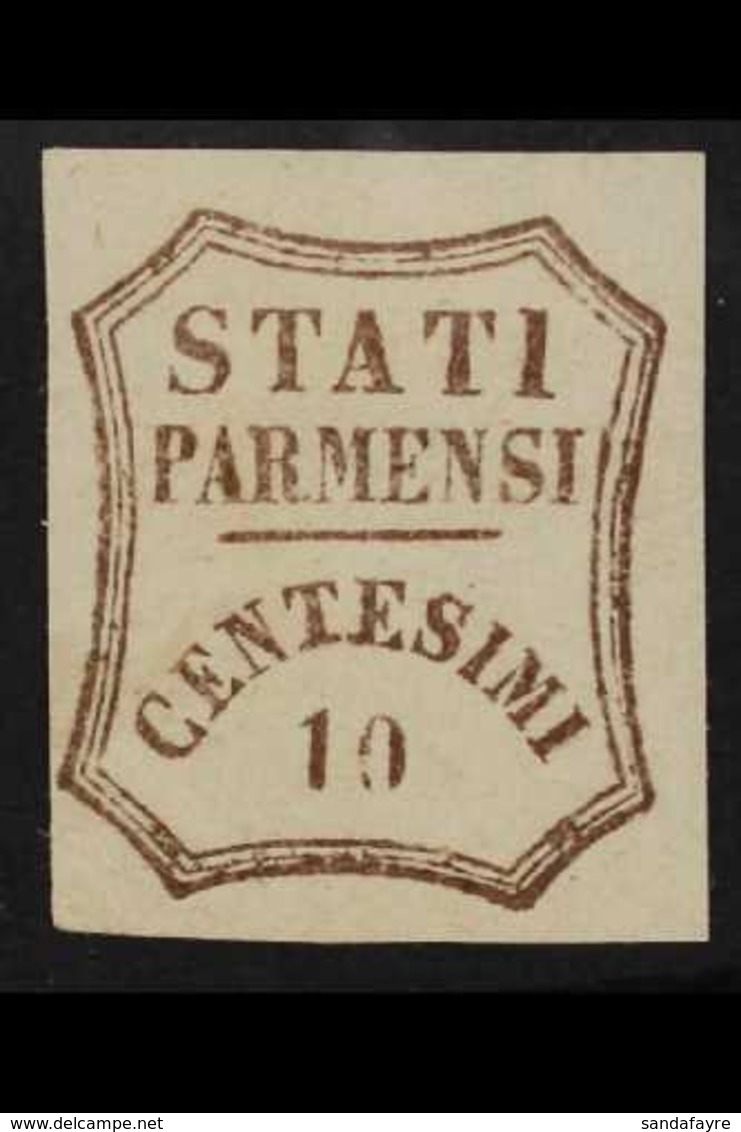 PARMA PROVISIONAL GOVERNMENT 1859 10c Brown (Sassone 14, SG 29), Fine Mint, Four Clear To Large Margins, Expertized Schl - Unclassified