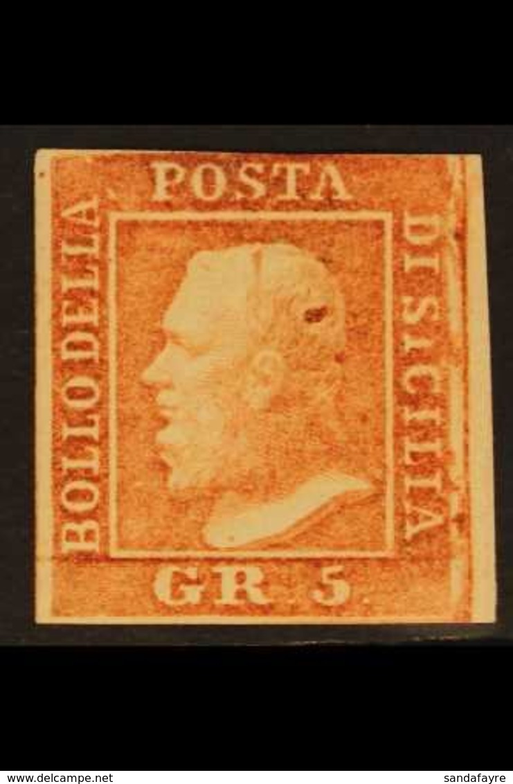 SICILY 1859 5g Vermilion Plate I Position 60 (Sassone 10, SG 4f), Mint With Part Gum, 3+ Margins Just Brushing At Top Ri - Non Classés