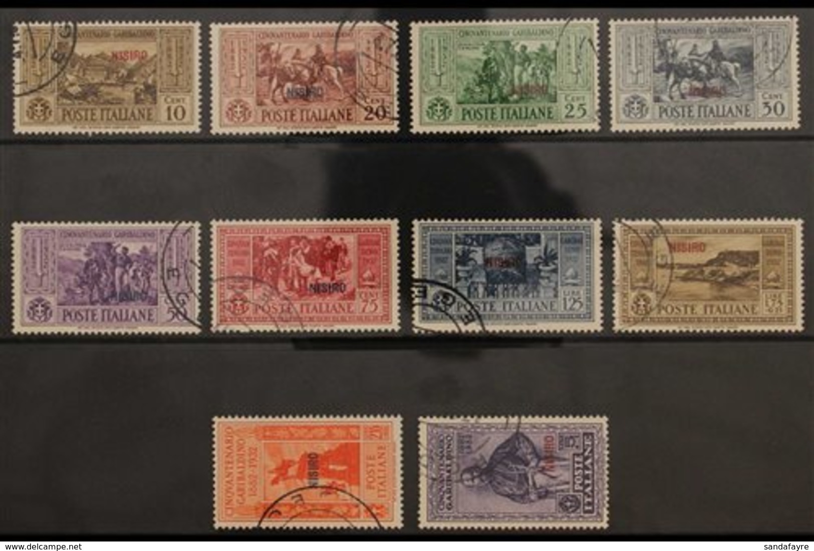 DODECANESE ISLANDS NISIRO 1932 Garibaldi Local Overprints Complete Set (Sassone 17/26, SG 89/98 G), Very Fine Cds Used,  - Sonstige & Ohne Zuordnung