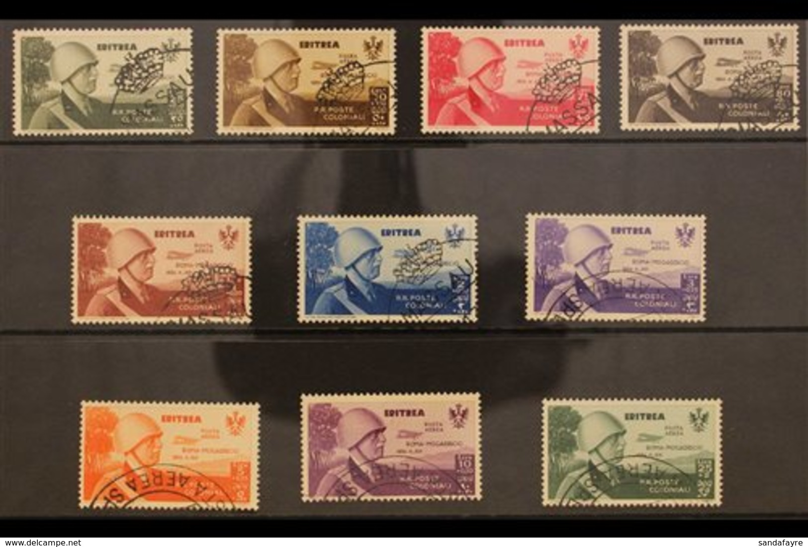 ERITREA 1934 AIR Rome-Mogadiscio Flight Complete Set (Sass S. 48, SG 228/37), Very Fine Used. (10 Stamps) For More Image - Andere & Zonder Classificatie