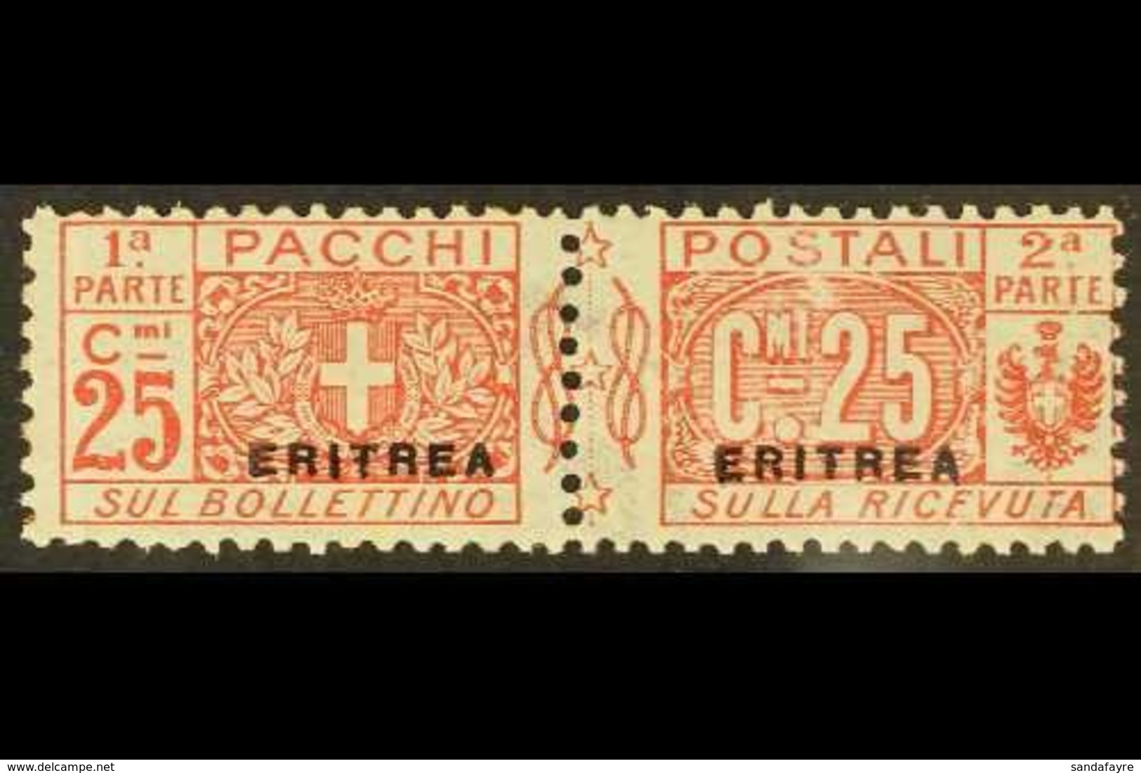 ERITREA POSTAGE DUES 1916 25c Red, "Small" Overprint, Sass 3, Very Fine Mint. For More Images, Please Visit Http://www.s - Otros & Sin Clasificación
