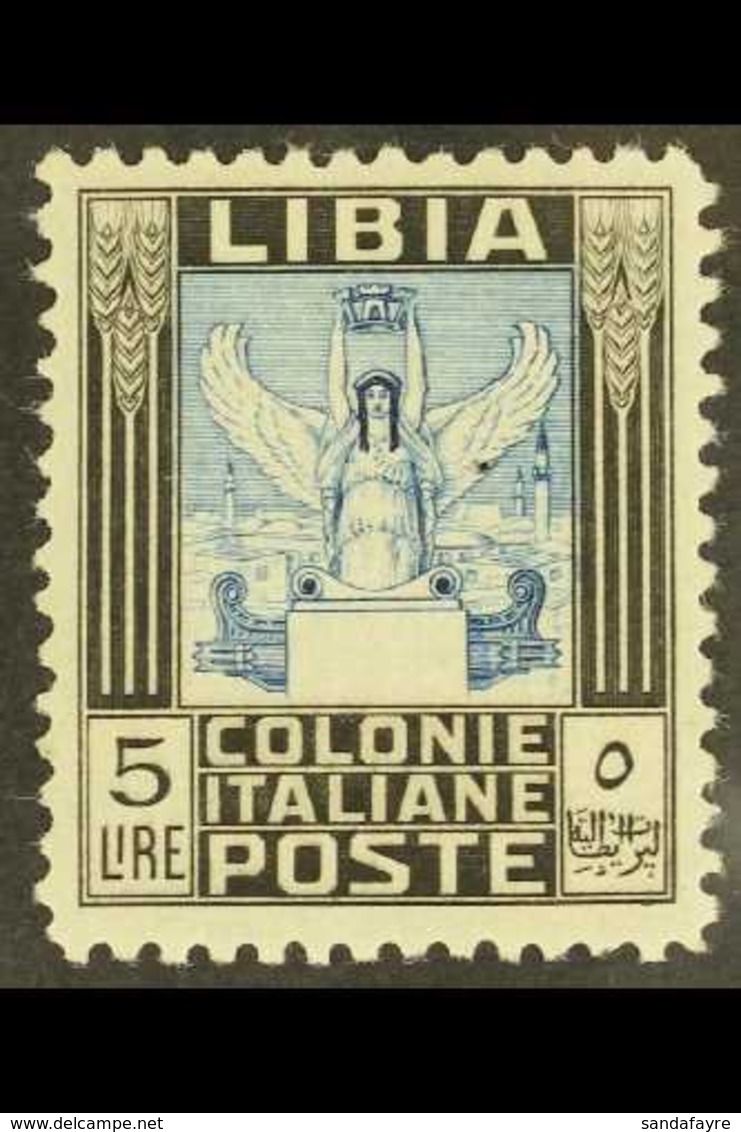 LIBYA 1937 5L Blue & Black Pictorial Perf 11 (Sassone 144, SG 60a), Very Fine Lightly Hinged Mint, Very Fresh, Good Cent - Autres & Non Classés
