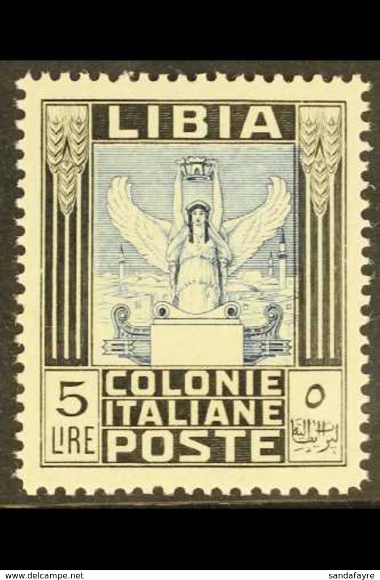 LIBYA 1940 5L Blue & Black Pictorial Perf 14 (Sassone 163, SG 60), Superb Never Hinged Mint, Very Fine Centring, Very Fr - Andere & Zonder Classificatie