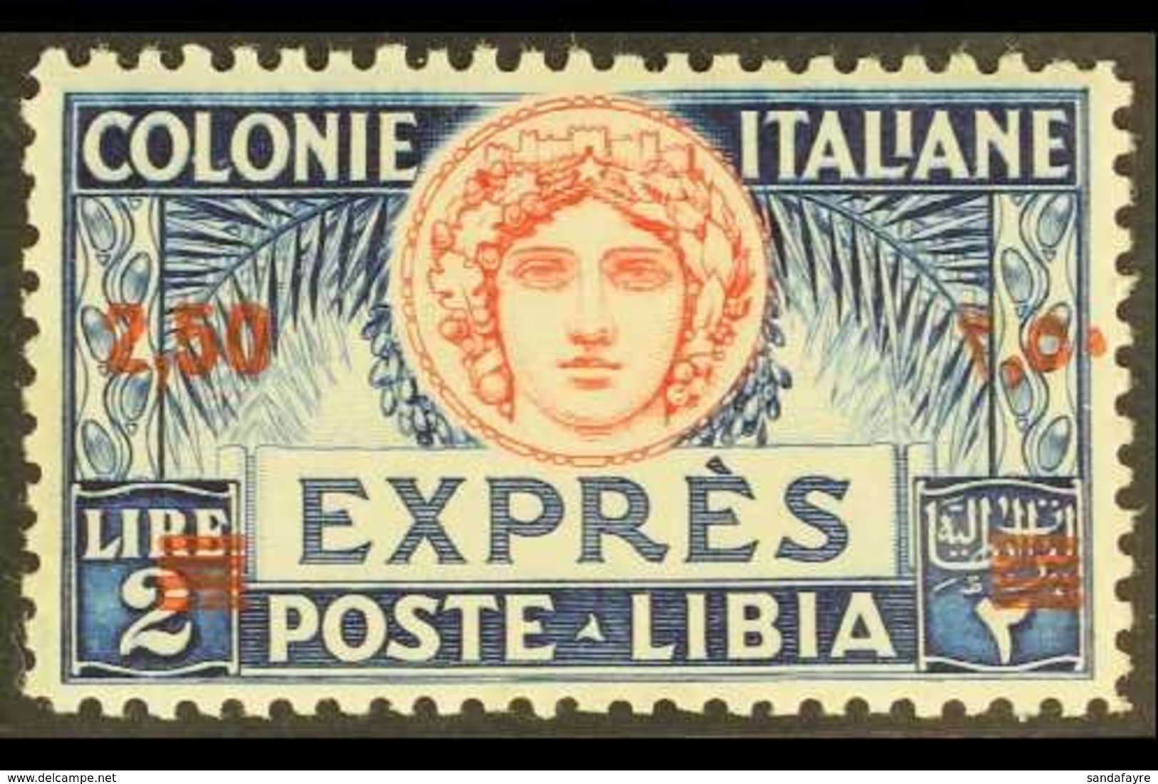 LIBYA EXPRESS 1927-33 2.50L On 2L Red & Blue Perf 11 Surcharge (Sassone 13, SG E66), Very Fine Mint, Superb Centring, Ve - Autres & Non Classés