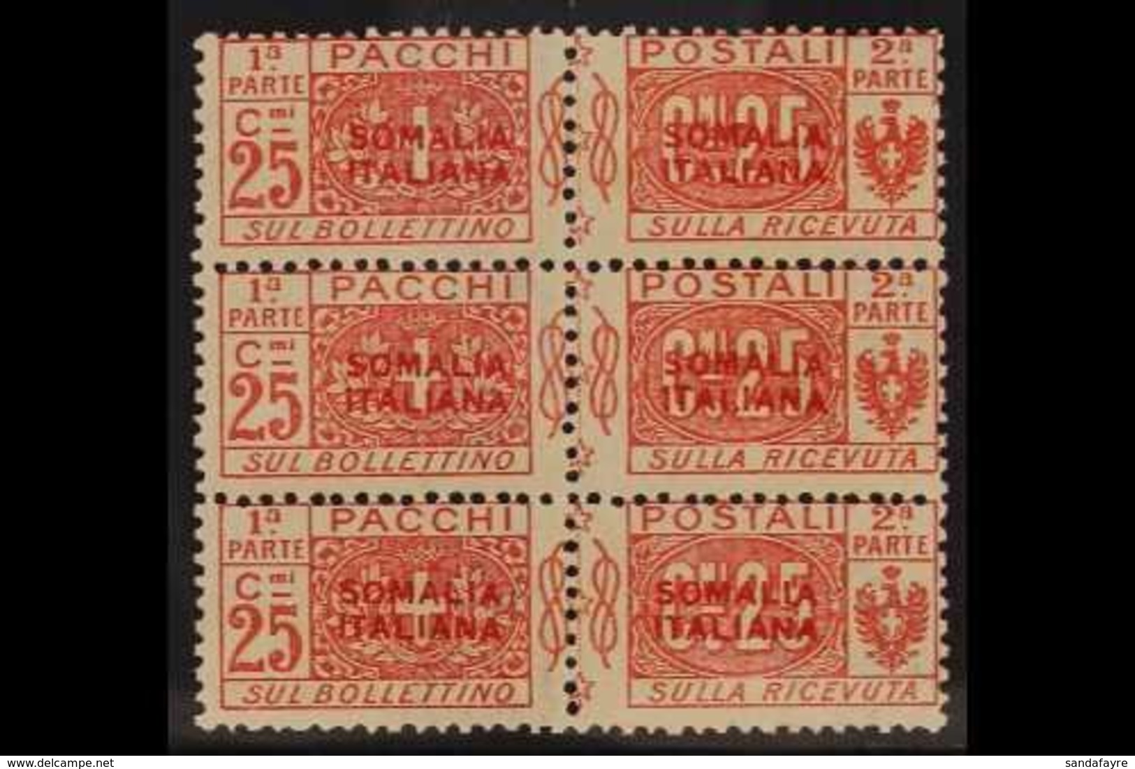 SOMALIA PARCEL POST 1926-31 25c Red Overprint (Sassone 33, SG P83), Never Hinged Mint BLOCK Of 6, Usual Patchy Gum, Fres - Sonstige & Ohne Zuordnung