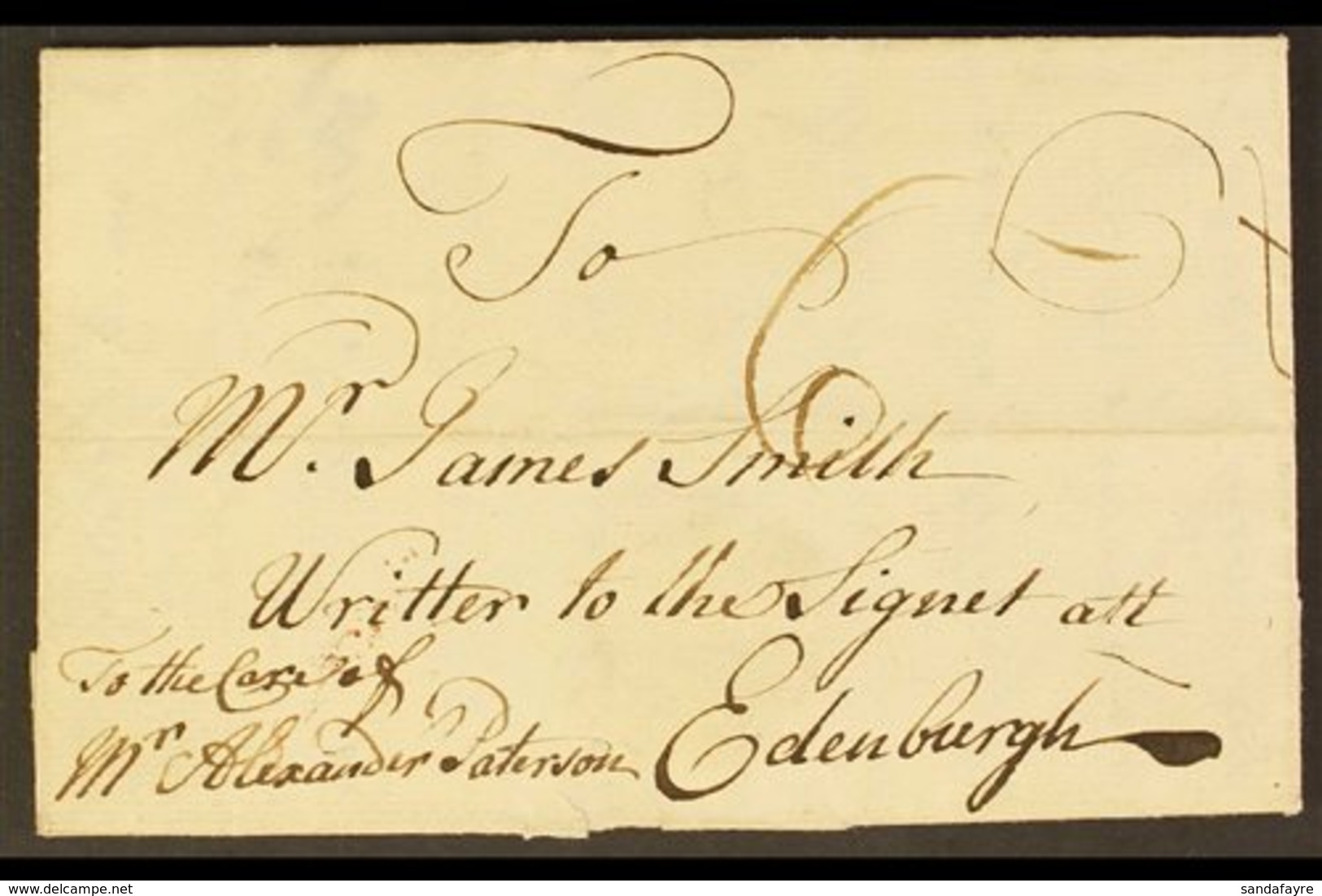1760 (1 Aug) Entire Letter From Westmoreland Addressed To Edinburgh, Showing Rate Mark In Pen At Front And "6 DE" Bishop - Giamaica (...-1961)