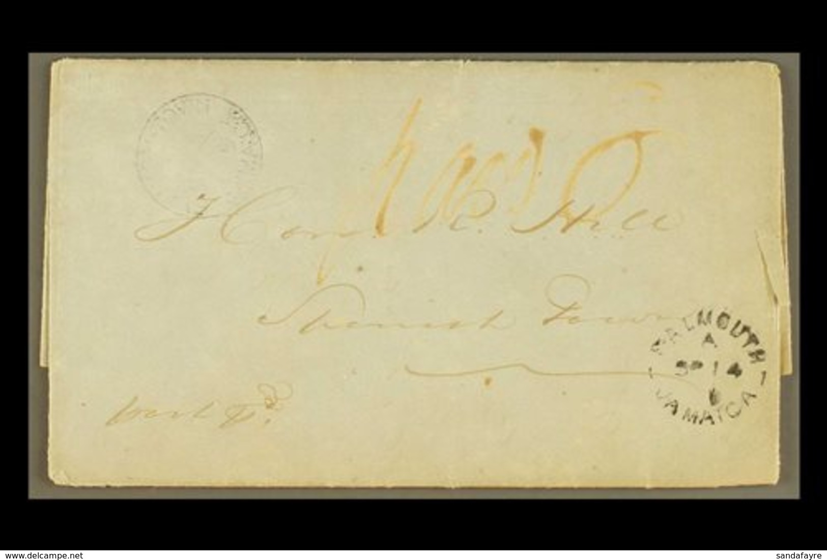 1860 FALMOUTH RIOTS MENTIONED IN ENTIRE LETTER (Sept) Lengthy Entire Letter Falmouth To Spanishtown, With Cds's Of Each  - Jamaica (...-1961)