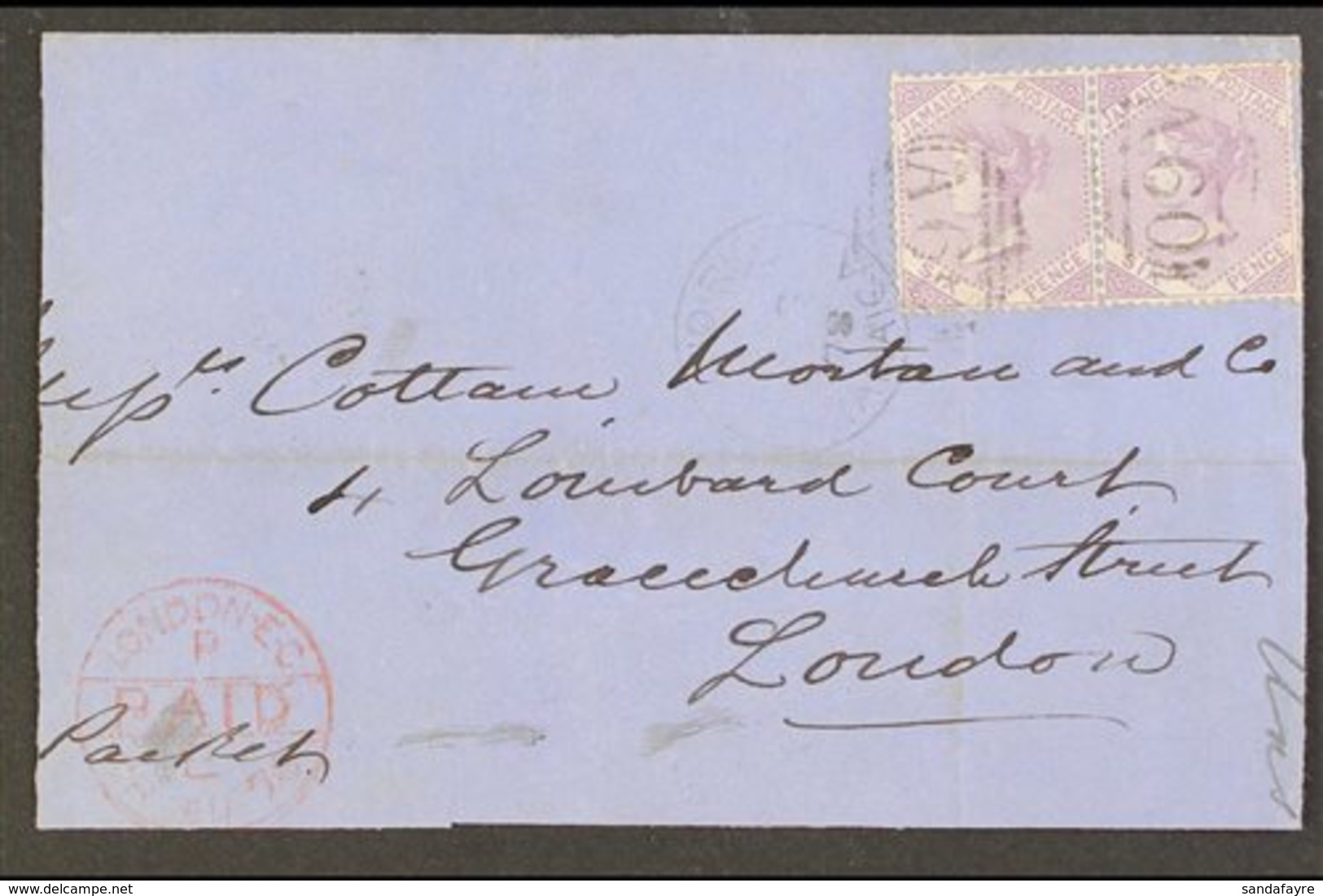 1878 (Aug) Envelope Large Part Front & Back To London, Bearing 6d Pair Tied A60 Cancels, Ocho Rios Cds Alongside And On  - Jamaïque (...-1961)