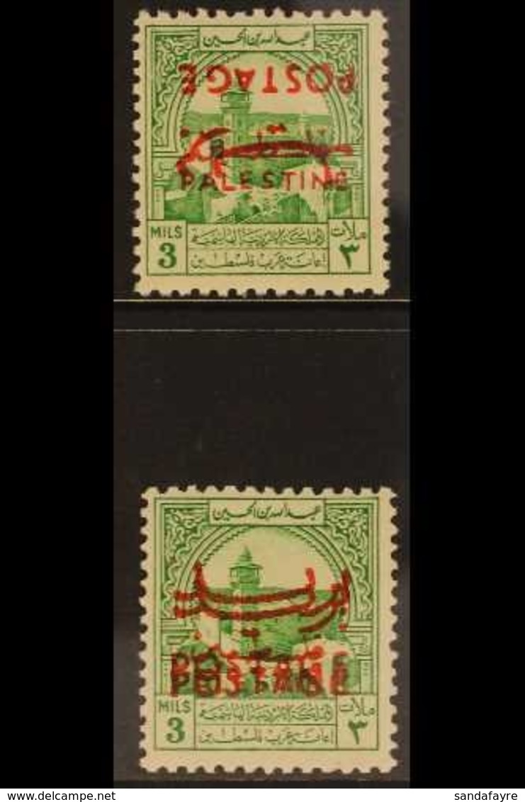 1953-56 OBLIGATORY TAX VARIETIES. 3m Emerald Green Inverted Overprint & 3m Emerald Green Double Overprint, SG 396a/96b,  - Jordanie
