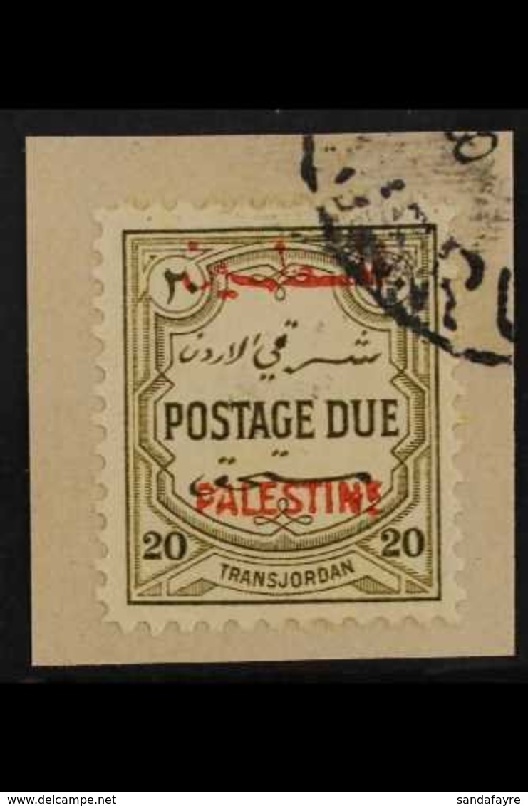 OCCUPATION OF PALESTINE POSTAGE DUE. 1948 20m Olive Green, Perf 12, SG PD 29, Very Fine Used Tied To A Small Piece. For  - Jordan