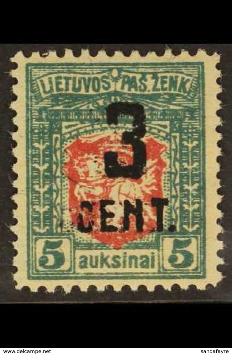 1922 (OCT) 3c On 5a Carmine And Blue-green, New Currency Surcharge, SG 161 Or Michel 153, Very Fine Mint. For More Image - Lituanie