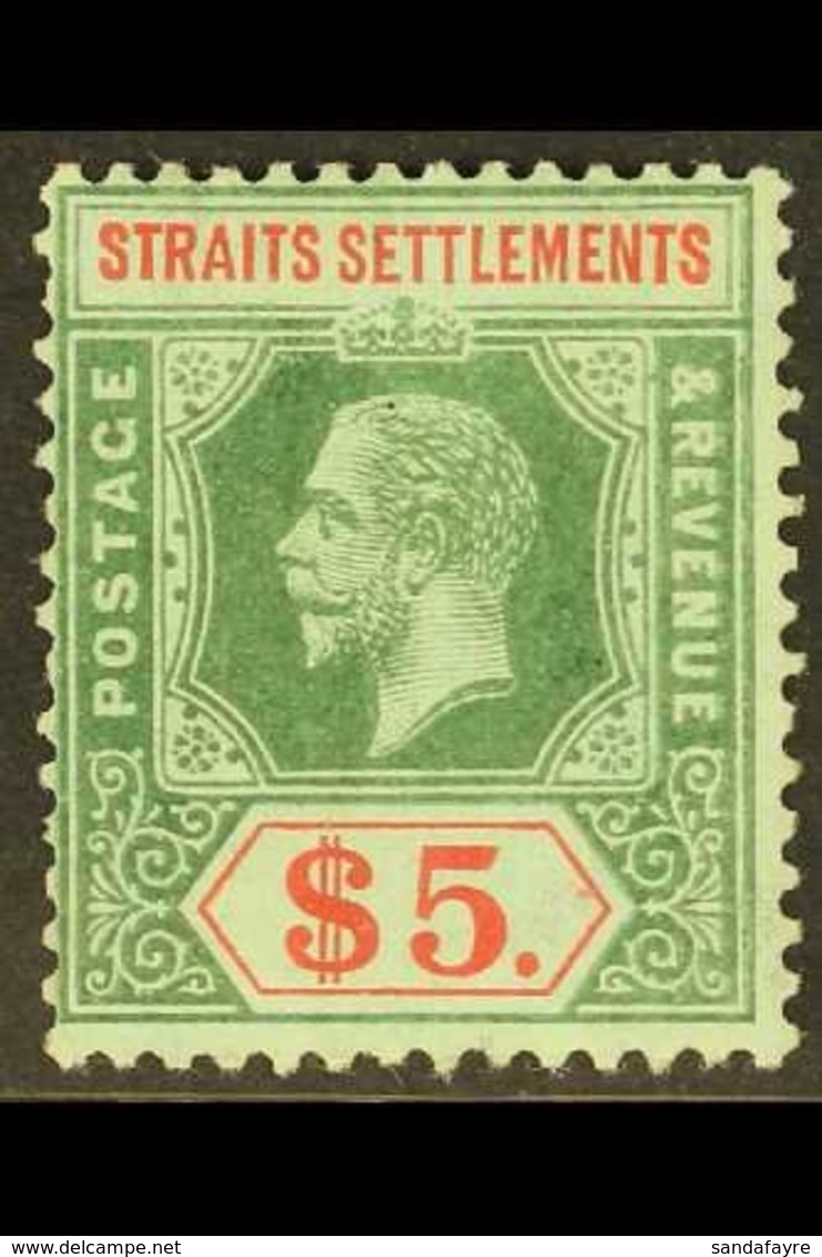 1912-23 $5 Green And Red On Blue Green, Olive Back, SG 212b, Fine Mint. For More Images, Please Visit Http://www.sandafa - Straits Settlements