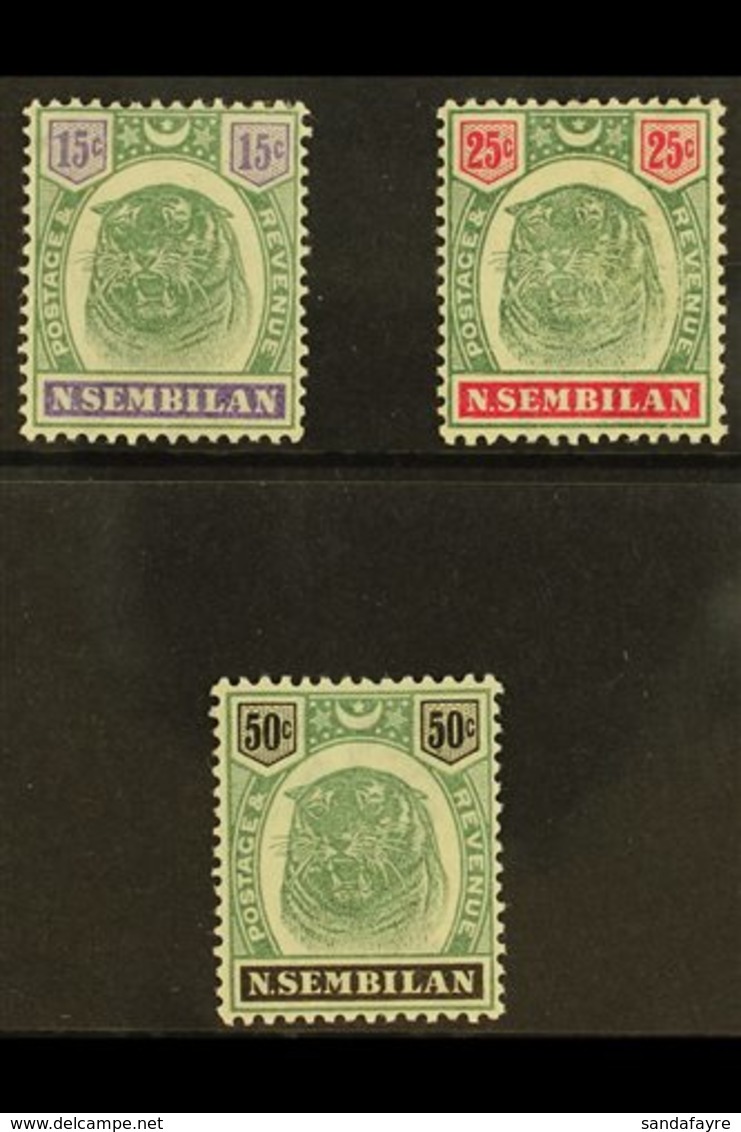 NEGRI SEMBILAN 1895 15c, 25c And 50c "Tigers", SG 11, 13, 14, Very Fine And Fresh Mint. (3 Stamps) For More Images, Plea - Autres & Non Classés