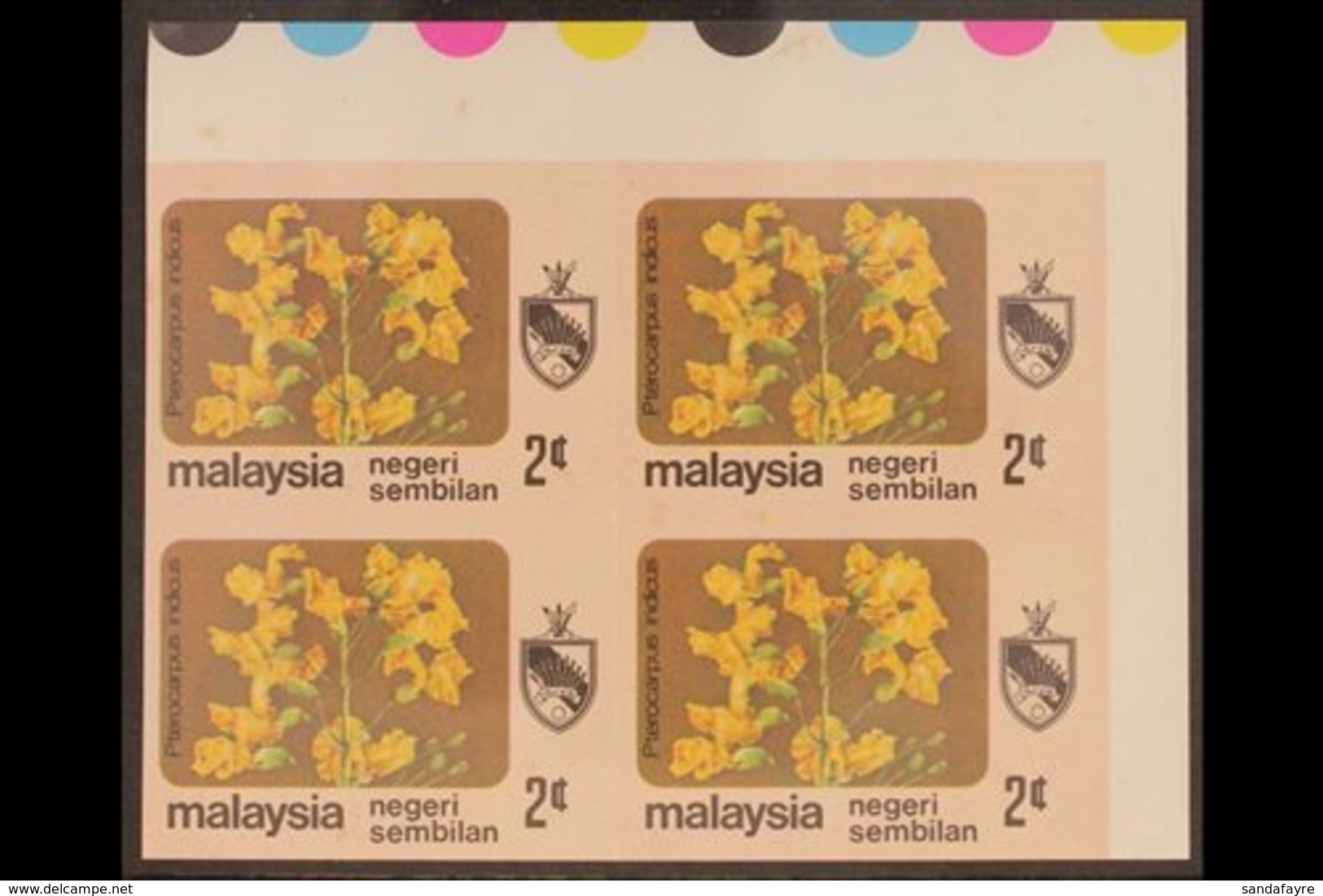 NEGRI SEMBILAN 1979 2c Flowers (SG 104), Superb Never Hinged Mint Upper Right Corner IMPERF BLOCK Of 4, Fresh & Attracti - Other & Unclassified