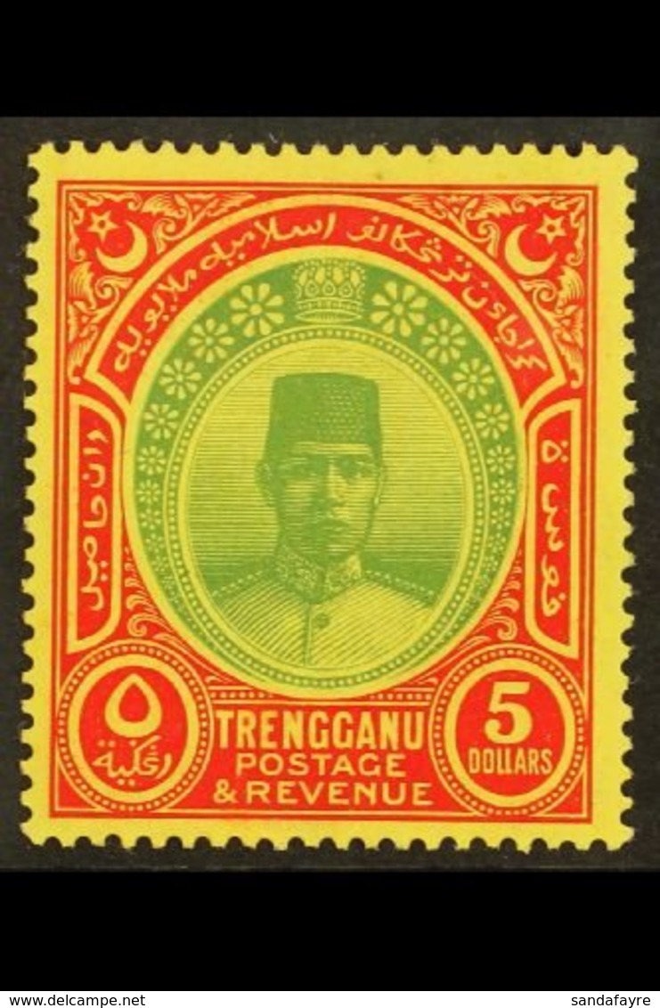TRENGGANU $5 Green And Red On Yellow, Wmk Script CA, Sultan Suleiman, SG 44, Very Fine And Fresh Mint. Scarce Stamp. For - Andere & Zonder Classificatie